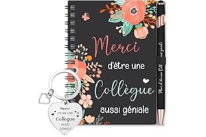 Sinmoe Cadeau pour Collègue Femme - Set 3 Pièces avec Mini Carnet Spirale, Stylo Noir et Porte-Clé Fleur, Idéal pour Départ en Retraite, Changement de Travail, Merci Collègue