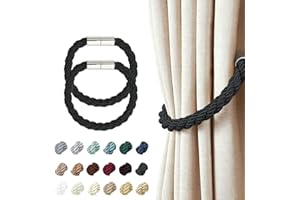 Hommakr 2 Pack Strong Magnetic Curtain Tiebacks Modern Style Drape Tie Backs Suitable Decorative Weave Rope Curtain Holdback for Thin or Thick Home & Office Window Drapery (Black)
