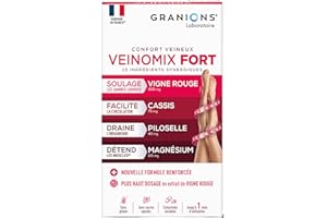 GRANIONS - VEINOMIX FORT - Retention d'eau drainant puissant - Circulation Sanguine Jambes - Vigne rouge + Vitamine C + Vitamine E - Vigne rouge Circulation - Jambes Lourdes - 30 comprimés - 1 mois