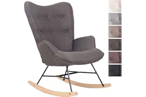 CLP Chaise A Bascule Sanka en Tissu I Fauteuil A Bascule avec Support en Métal I Fauteuil De Relaxation avec Patins en Bois Gris Foncé