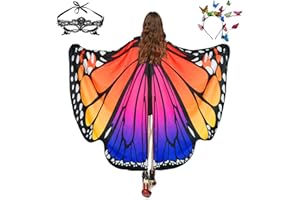 SUNLISKY Butterfly Costume Women's Wings Butterfly Wings Adult Girls Fancy Dress Costumes Women's Cape Fancy Dress Butterfly Costume Accessories Set of 3 with Butterfly Headband Face Mask