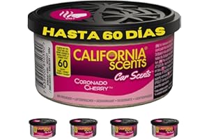 California Scents Ambientador de Coche en Lata - 4 Pack - Fragancia Duradera de Cereza (hasta 30 Días) - Control de Intensidad de Olor para un Ambiente Fresco y Personalizado en tu Coche, 42g