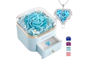 PISKEKAT Rosa Eterna con Collar, Rose Regalo para Mujer, Rose Preservada Caja de Joyería, Real Rosa Caja Regalo para Novia, Esposa, Madre, Mujer, del Dia de la Madre Aniversario San Valentin Cumpleaños Regalo
