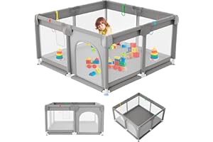 JUPPLIES Laufstall Baby 120×120 cm – Laufgitter mit seitlicher Tür & atmungsaktivem Netz, rutschfest und stabil, Metallrahmen – ohne Spielmatte