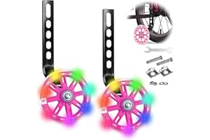 Comioke Rotelle di supporto per bicicletta, bicicletta per bambini, luminose, ruote ausiliarie per bambini, con ruote di sicurezza regolabili, per 12, 14, 16, 18, 20 pollici