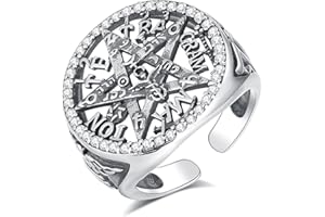 AEONSLOVE Anillo Tetragramaton Pentagrama Plata de Ley 925 para Hombre Mujer, Anillo Dragón Ajustable Vintage, Anillos Lobo Abiertos de Plata 925