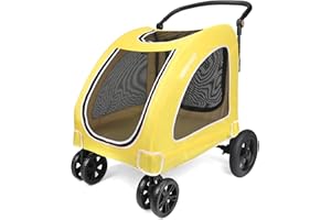 VIRZEN Haustier-Kinderwagen – Hunde-Kinderwagen für mittelgroße Hunde und Katzen mit wendbarem Griff, leicht zu gehender Hunde-Kinderwagen um 360 Grad drehbar (Gelb)