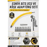 Zephoo 140 mm K&ouml;şe Vidalama Adapt&ouml;r&uuml; ve Esnek Bits Ucu Seti Manyetik U&ccedil; Tutuculu 10 Par&ccedil;a Tornavida U&ccedil; Seti Dar Alanlar İ&ccedil;in 