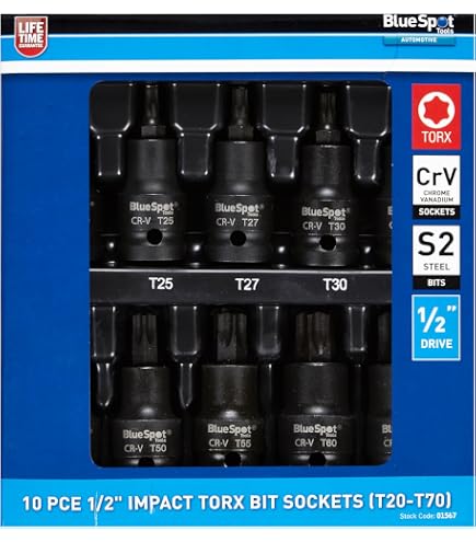 US Pro Tools Torx-Steckschlüssel-Set, 8-teilig, T27 Bis T70, 1/2" Antrieb, 60 Mm Länge