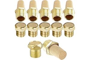 Xiatiaosann Silenciadores neumáticos, 12 piezas 1/8" Rosca macho Silenciador de escape de bronce sinterizado, Silenciador sinterizado hexagonal Línea de aire para cilindro de válvula solenoide