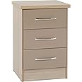 Seconique Nevada 3 Drawer Bedside in Oyster Gloss/Light Oak Effect Veneer