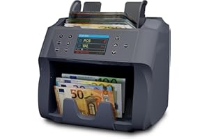 Detectalia V500 - Compteur de billets avec fonction de valeur pour des billets mixtes de 5 devises EUR, GBP, USD, CAD, MXN - 2 CIS et reconnaissance des numéros de série