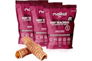 MAIKAI Chuches para Perros 100% Naturales Pack 3 x 2 Tráqueas Ternera – Snack para Perros Todas Las Edades + Premio para Cachorros Dieta Barf + Producido en España