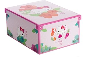 LAVATELLI KANGURU 1 Unità, Scatola armadio in cartone per vestiti e biancheria, per cambio stagione, HELLO KITTY 49x40xh24 cm. Scatole cartone con coperchio rettangolari, scatole per armadio bambini.
