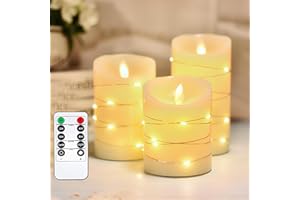 SONGLYPIAN Set di 3 Candele LED Fiamma Oscillante, Candele LED con Timer e Telecomando, Funzionamento a Batteria, Candele Elettriche per Compleanno, Festa, Matrimonio, Hotel, Bianco - Altezza 10/12.5/15cm
