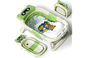 COOSEYA Vaschetta Bagnetto Neonato, Vasca Neonato Bagnetto Per Neonati Pieghevole Essenziale Per Il Neonato Con Cuscino (0-18 Mesi), Regalo Ideale Per Neonati E Bambini Portatile Salva Spazio,Verde
