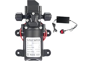 VerRich 12V Water Pumps 70W 4 L/Min 1GPM 0.9MPA Diaphragm Pump with Power Supply Adaptor M18*1.5mm Connectors