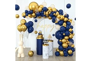 QIFU Navy Blue Balloon Arch Kit - 118pcs Navy Gold Balloon Arch Garland Kit with Metallic Gold Confetti Balloons for Boys Men Birthday Party Decorations, Thanksgiving, Graduation, Baby Shower, Prom
