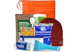 EVAQ8 Driver's Winter Car Safety Kit with Hot Food, Drinking Water, Emergency Blanket, Warm Hat, Hand Warmers, Torch for Emergencies & Breakdowns During UK Winter Months