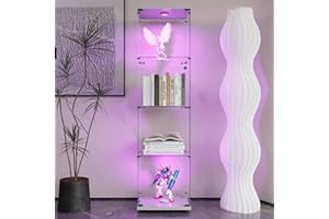 ‎DADEA DADEA Glasvitrine 4 Ablagen, Glasvitrine Schrank mit Tür, Glasvitrine mit Beleuchtung und Schloss, 164 x 42 x 36 cm Modern Glas Vitrine für Antik Sammlerstücke Bücher (Weiß, 1 Tür + Licht)