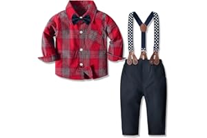 Yilaku Ensemble 4 pièces de vêtements pour petit garçon avec pantalon bretelles chemise et nœud papillon