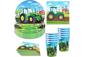 Hmfmdy Traktor Partygeschirr Set, 40 Stück Party Deko, Geburtstag Geschirr Kit Mit Pappteller Becher Servietten, Party Geschirr Supplies für Verlobung, Mädchen, Junge, Babyparty, Hochzeit 10 Gäste