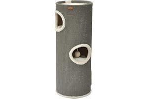 nanook Kratztonne Kratzbaum Oskar - Spieltonne für Katzen XXL mit 3 Höhlen und Spielball - Höhe 100 cm Ø 37 cm - Farbe: grau