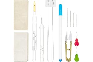 UCATQ Hand U Journey Embroidery Punch Needle Start Set & Punch Needle Beginner Kit, 2 Different Adjustable Punch NeedleTool with 9"x9" Monk's Cloth