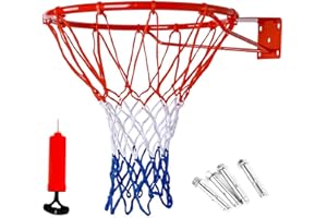 Crystals® 45cm Standard Full Size Wall Mounted Basketball Goal Hoop Rim Cylinder with Net Fittings and Pump Complete Set Outdoor Sports Fun Play