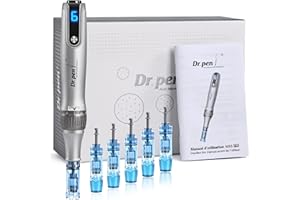 IKLESTAR Microneedling Pen M8S, Professionnel Dr.pen avec 6 Aiguilles (3x12 Pin + 3x36 Pin) Dermapen Pour le Visage, le Corps et la Croissance des Cheveux, 6 Niveaux de Vitesse et Profondeur Réglable de 0-2,5
