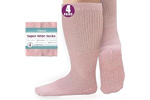 Bulinlulu Extra Width Socks for Swollen Feet-4 Pairs Hospital Grip Socks,Bariatric Socks,Diabetic Socks for Women Men 13-15