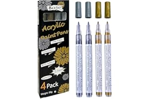 Beager Gold Silber Acrylstifte, 0,7mm Permanent Marker Stifte Wasserfest Lackstift Acrylfarben Stifte Steine Bemalen Stifte für Holz Leinwand Keramik Metall Papier Glas Stoffe Kunststoff 4Pcs