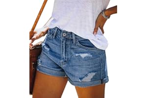 Onsoyours Pantalones Cortos Mujer Jeans Vaqueros Básicos Rotos Cintura Alta Verano Denim Hot Pants Elasticos Shorts con Bolsillos
