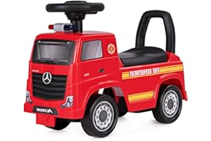 SOARS Mercedes-Benz Rutschauto, Feuerwehrauto mit Warnleuchte, Hupe & Musik, Rutschfahrzeug mit verstecktem Stauraum, Kinderfahrzeug bis 23 kg belastbar, für Kinder ab 2 Jahren