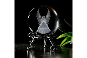 vskikris 2.36in 3D Laser Crystal Guardian Angel Figurine Crystal Ball Paperweight with Stand Base - 3D Engraving Crystal Praying Angel Gift Home Decor