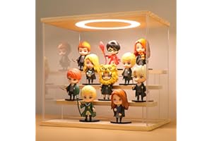 HUIJINTAO Vetrina in Acrilico Trasparente con Luce a Led, Antipolvere Teca Plexiglass, Teca Espositiva con Base in Legno, Vetrina Espositiva per Collezionismo, Figure (4 Livelli, 30x22,5x28 cm)