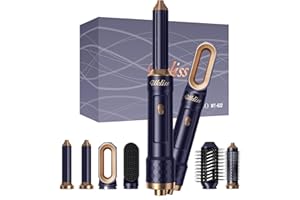 UKLISS Cepillo Secador De Pelo, Cepillo de Aire Caliente Secador Moldeador Alisador set 6 en 1, 6 Cabezales Intercambiables, 3Temperaturas,Moldeador Pelo With Riza, Alisa, Da Volumen, Alisa y Seca