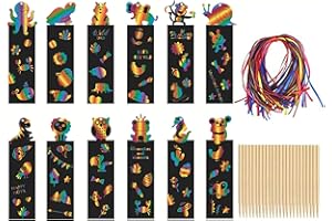 iJiGui Segnalibro, Segnalibro Scratch 36 Pezzi, Scratch Art Bambini da Segnalibro DIY, con 36 Corde Colorate e 18 Penna in Legno, per Libri, Scuola, Forniture Artigianali per Bambini, 15 * 4CM