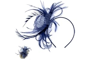 WNV Fascinators for Women, Sinamay Headband Fascinator Navy Fascinators for Weddings Race Royal Ascot Pillbox Cocktail Tea Party