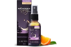 ‎LACOYA LACOYA® Premium Melatonin Spray + L-Tryptophan 0,5mg/Sprüher hochdosiert - Melatoninspray 5-Fach höher dosierter Wirkstoffkomplex [stark] Orangen-Geschmack ohne Alkohol & Zucker 30ml [Made in Germany]