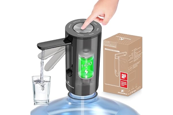 KitchenBoss Distributeur d'eau en Bouteille Electrique: Pompe Bouteille a Eau Potable, Charge USB Type-C, Distributeur d'eau pour Bouteilles de 3.8-18.9 litres, Pompe Distributeur Eau Noir