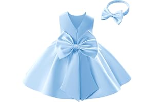 Miipat Klänningar för flickor Satin, Blomsterklänning Bröllop, Rosettknut V-rygg, Formell Prinsessa, Födelsedagsklänning, Bar