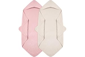 Peepeemax Serviette de Bain avec Capuche Bébé 76 x 76 cm, Cape de Bain Bébé à Capuche en Mousseline de Coton, Douce et Absorbante Sortie de Bain pour Bébés de 0 à 18 Mois, Lot de 2 (Rose)