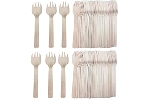 BLUVAST 200 Piezas Tenedores Desechables, 10,5 cm Cubiertos Desechables, 100% Naturales Material, Apilable, Biodegradable Cubiertos Madera Adecuado para Pasteles Frutas Ensaladas Postres Fiesta Camping Boda