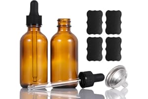 ALIFEIA 2 Pièces Fiole en Verre 60 ml Flacon Vide ambre Avec Flacon Pipette Entonnoir en Acier Inoxydable Convient aux Huiles Essentielles,Aromathérapie,Parfums,Liquides Chimiques de Laboratoire