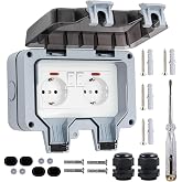 QUTIASE Waterproof External Surface Wall Plug, Waterproof Double Surface Plug, IP66 Socket with Switch and Light, 16A, Grey