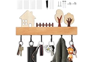 Echehi Elegante Portachiavi da Parete in Legno con 6 Robusti Ganci, Versatile Montaggio a 4 Vie per Casa, Corridoio e Camera da Letto. Nero