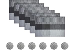 pigchcy Black Elegant Placemats Set of 6 with Random Coaster Vinyl Washable Placemats for Dining Table Indoor Outdoor(45 x 30cm)