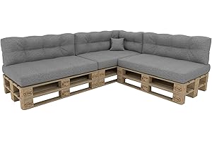 POKAR Palettenkissen Palettenauflagen Palettenmöbel Palettensofa 8er Set: Sitzkissen 120x80 + Rückenlehne 120x40, Grau