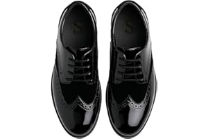 SIRRI Scarpe Eleganti da Ragazzo in Pelle Scamosciata Verniciata Calzature da Sposa Formali Brogue Stringate